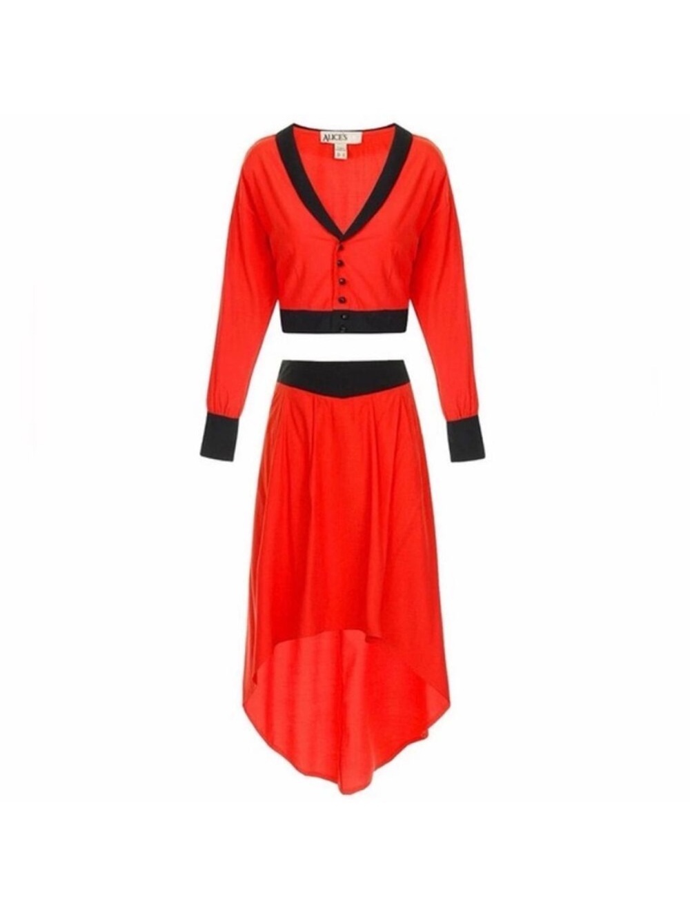 Alice's Pig Red Button-Front Dress with Black Trim
